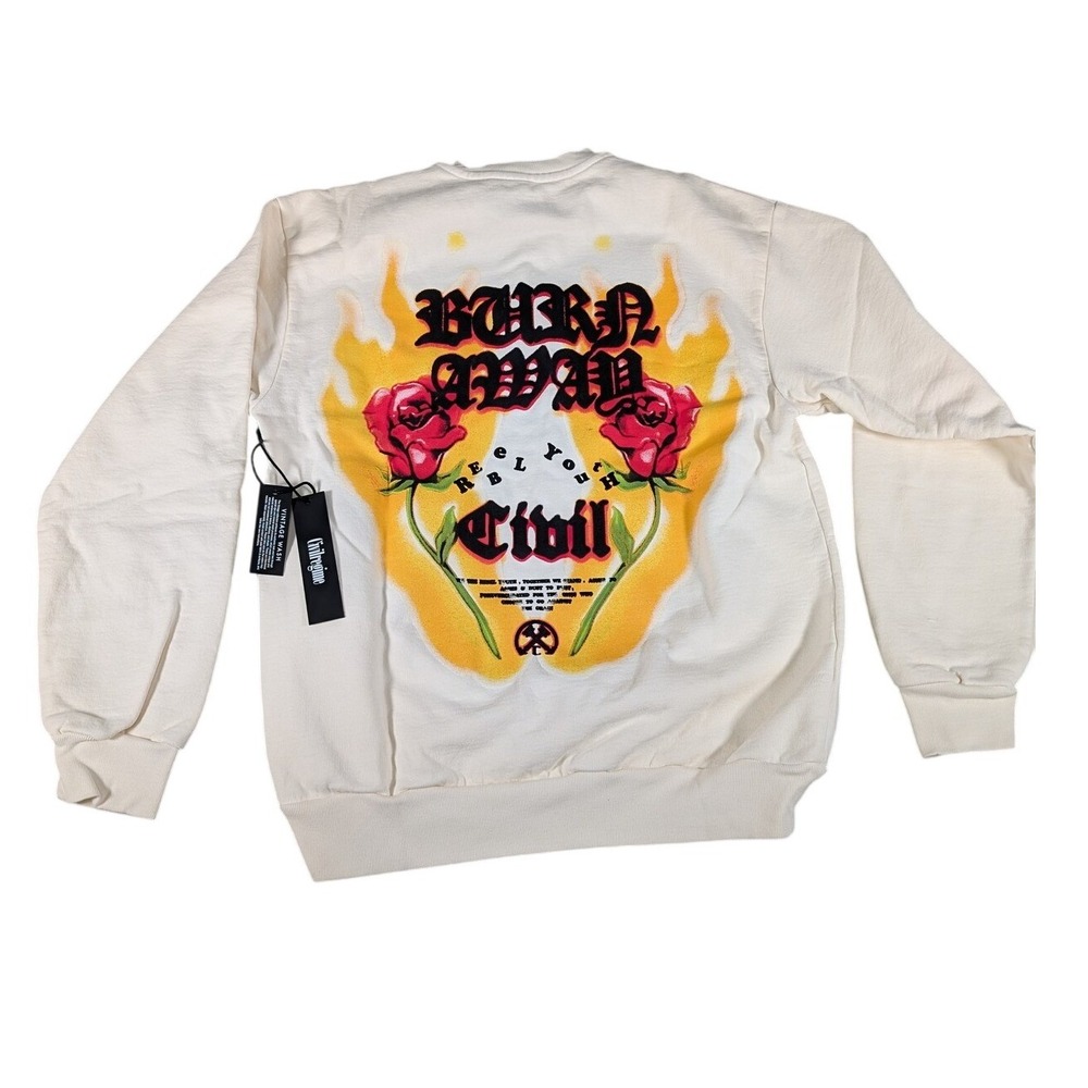 Civil Regime Sweatshirt Mens Medium Crewneck Sweater Roses Flames Heavyweight‎